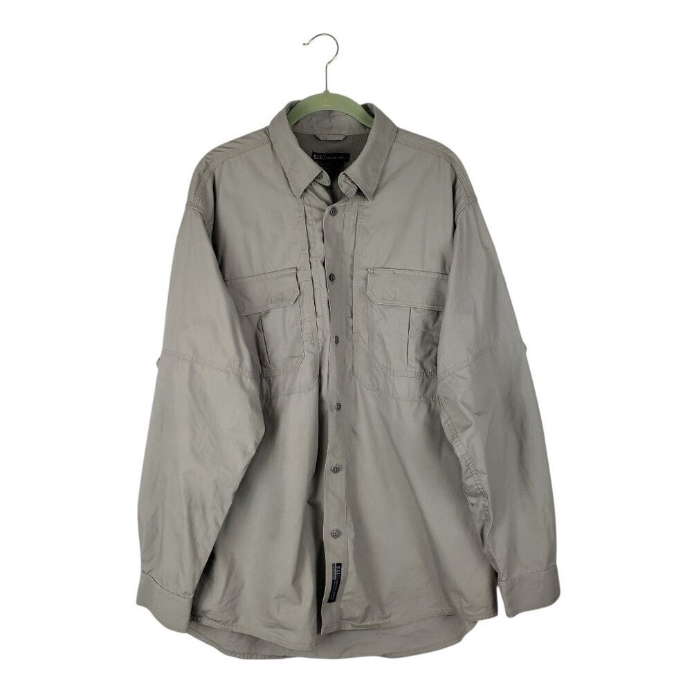 5.11 Tactical Long Sleeve Button Up Shirt Utility Pockets Gray Cotton Mens Large